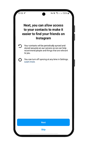 دسترسی به کانتکت‌های گوشی در اینستا