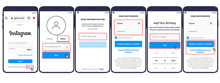 ساخت اکانت اینستاگرام با ایمیل