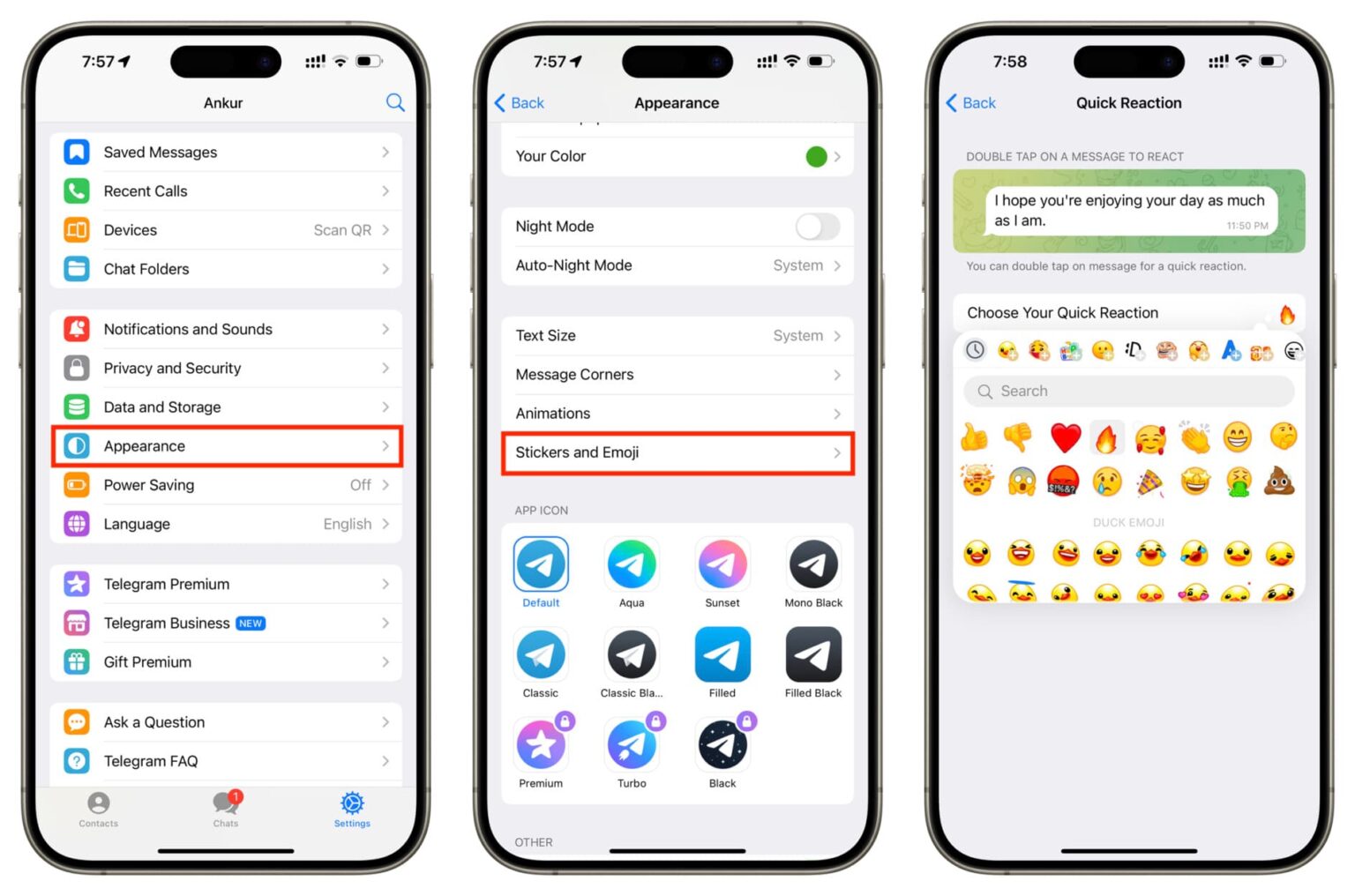 تغییر ری اکشن پیش‌فرض تلگرام