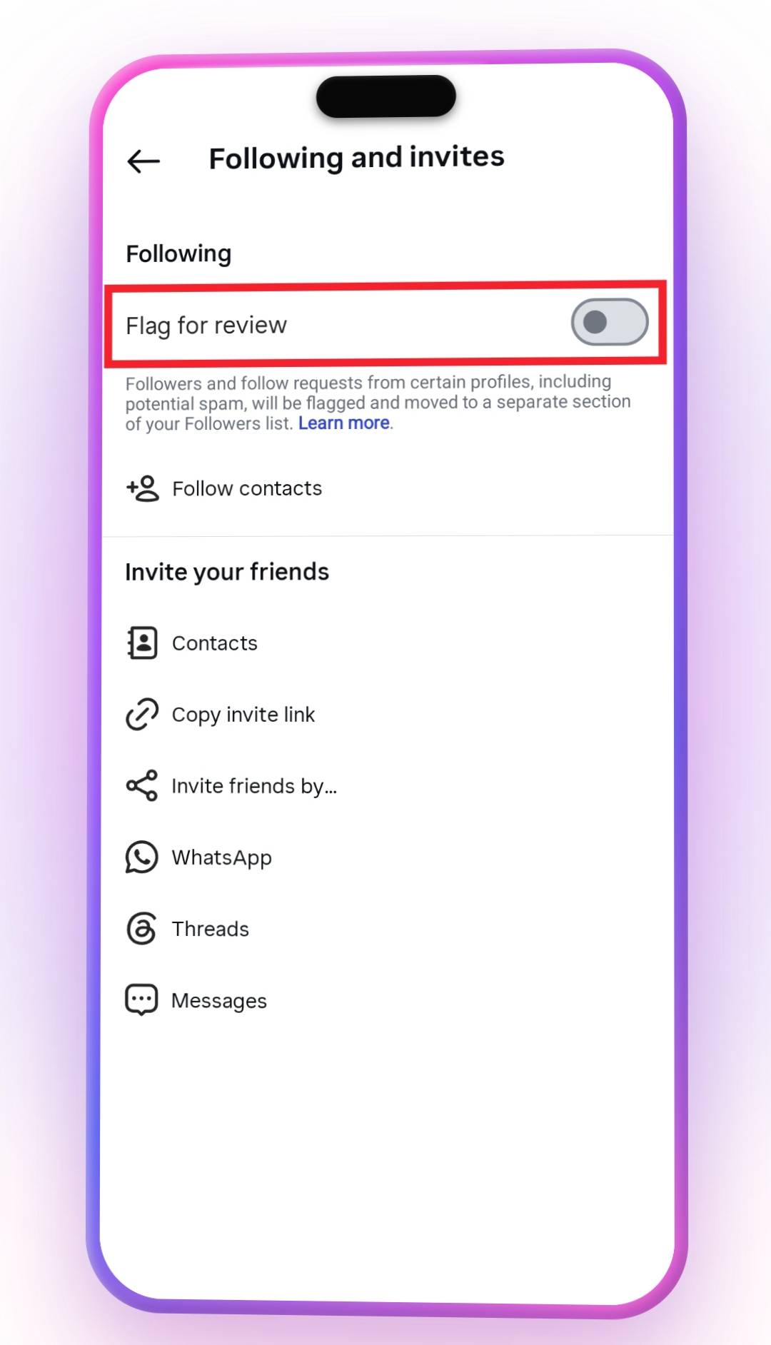 قرار دادن Flag for review روی حالت Off